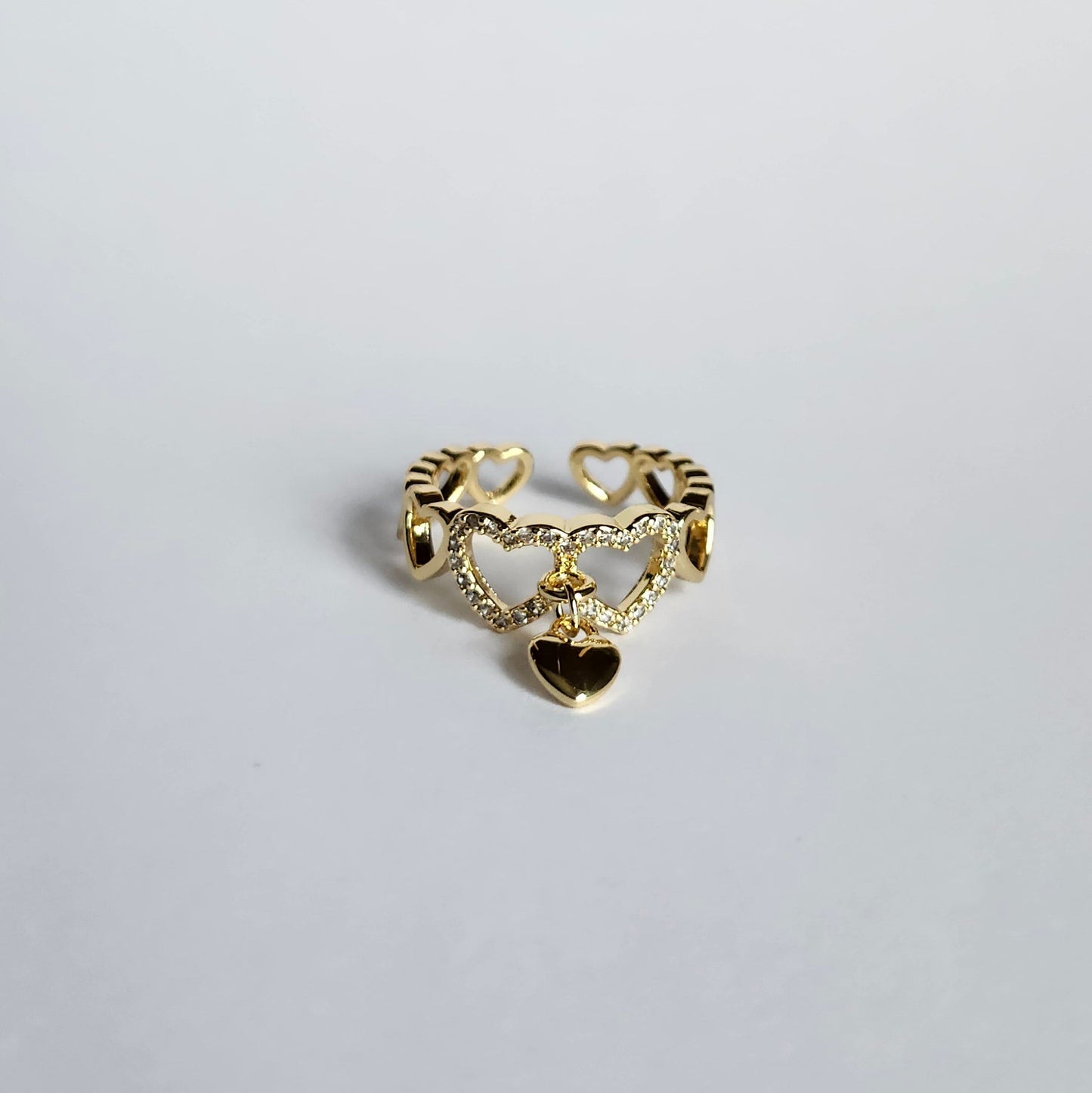 Bague strass à breloque coeur