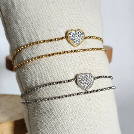 Bracelet perlé coeur strass