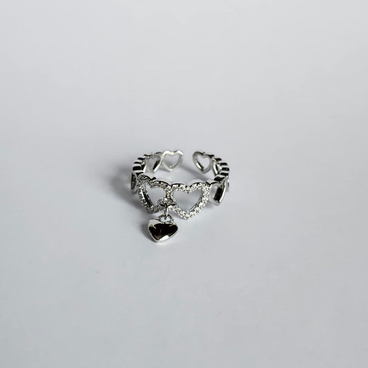 Bague strass à breloque coeur