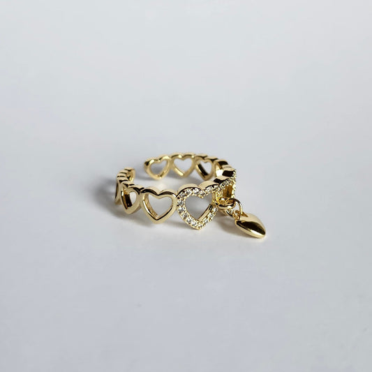 Bague strass à breloque coeur